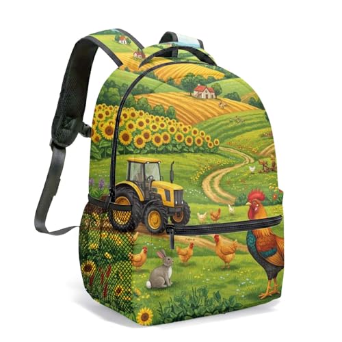 Mochila vermelha vibrante com estampa de animais de fazenda de 40,6 cm por toda a parte, 04, Large, Mochila Tbku