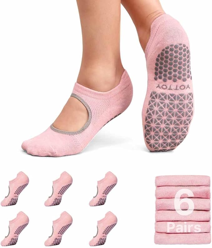 YOTTOY Pilates Socks for Women(6 Pairs)–Breathable, Grip-Enhanced Non-Slip Yoga Socks, Durable &amp; Perfect for Home Workouts