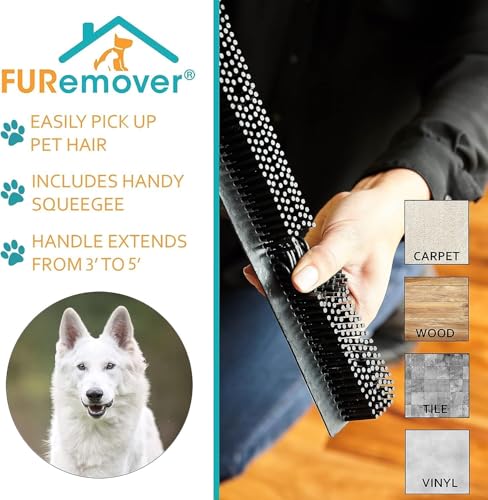 Image of FURemover Pet Hair Removal Rubber Broom, 58 inch Telescopic Handle with Cloth
