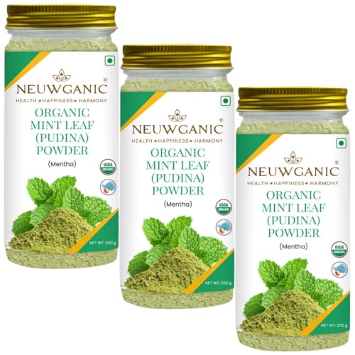 Image of Organic Mint Leaf (Pudina) 200g | Pure Mentha Leaf Powder | USDA Organic Certified | Natural Herbal Powder for Tea, Drinks, Chutneys & Culinary Use | Vegan & Non-GMO | Pack of 3