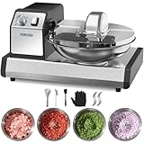 TERUISI Commercial Food Processor, 250W Heavy Duty Electric Meat Grinders with 1500RPM Blade Speed, 6QT Stainless Steel Food Bowl and 0-15 Mins Timer, Commercial Vegetable Chopper Food Mixer Machine