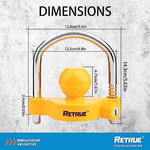 Retrue Universal Coupler Lock Trailer Locks Ball Hitch Trailer Hitch Lock Adjustable Security Heavy-Duty Steel Fits 1-7/8 Inch, 2 Inch, 2-5/16 Inch Couplers, Yellow, Lightweight #TOP3