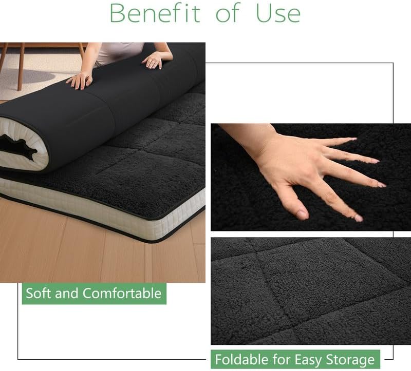 Miniatura 2 de Colchón de futón de tamaño matrimonial, colchón japonés plegable extragrueso, almohadilla de dormir súper suave y mullida para adultos, tapete de