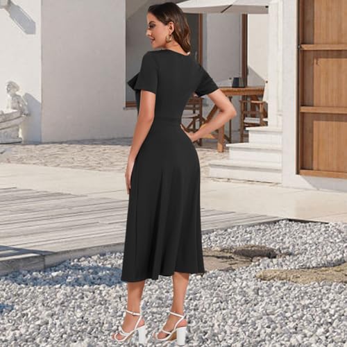 Image of shengfan Women's Casual A Line Swing Summer Dress Formal Short Sleeve Round Neck Wrap Evening Party Dresses