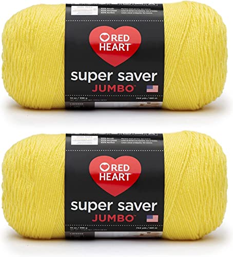 Image of Red Heart Super Saver Jumbo Bright Yellow Yarn - 2 Pack of 396g /14oz - Acrylic - 4 Medium (Worsted) - 744 Yards - Knitting /Crochet