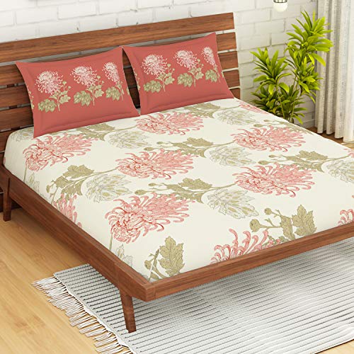 Image of Spaces Atrium 100% Cotton King Size Fitted Double Bedsheet with 2 Pillow Covers - Citrus