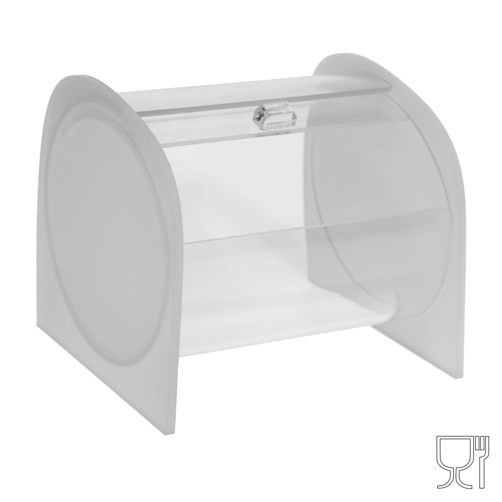 Portacaramelle confezionate sezione circolare in plexiglass trasparente e con pannelli laterali in plexiglass satinato - Misure totali: L 15 x P 14 x H 14 cm