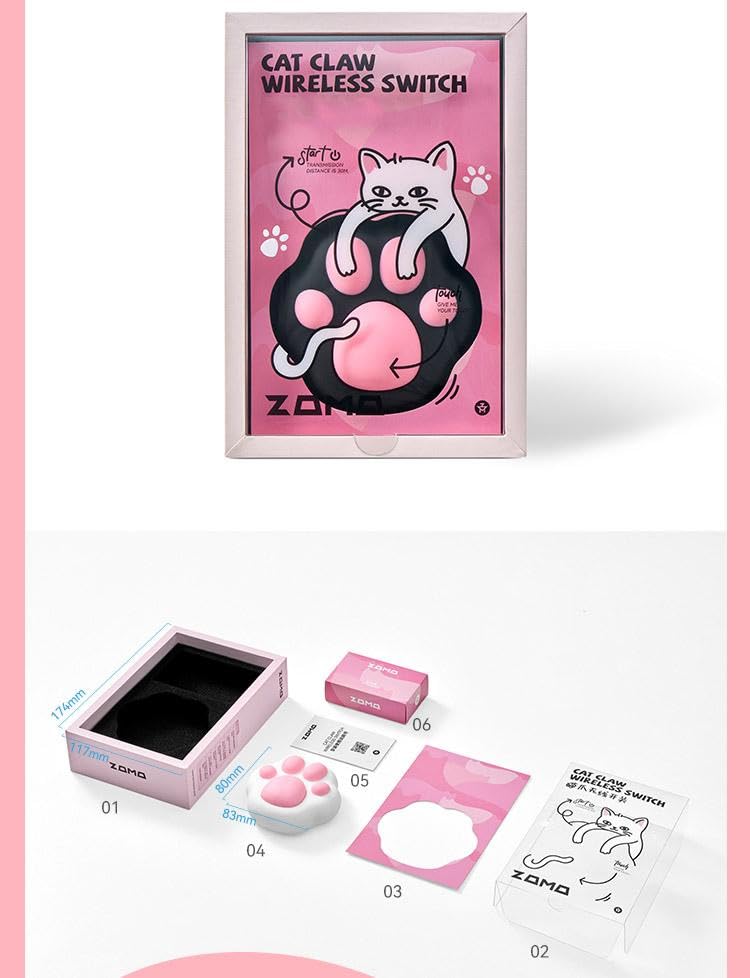 Wireless PC Power Button, Cute Cat Paw Design, PVC Silicone Material, Pink Desktop Switch with PCIE Connection, Not Compatible with Laptops (Cat Paw, Black)