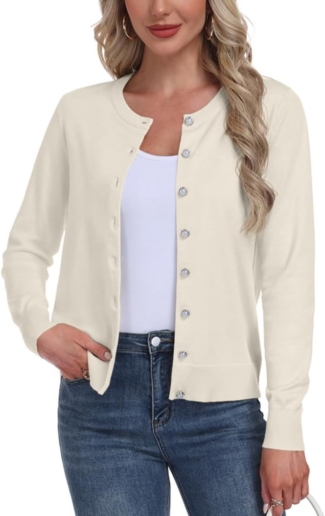 GRECERELLE Women's Cardigan Sweater Lightweight Casual Long Sleeve Crew Neck Button Down Knit Cardigans, S-2XL - Image 2