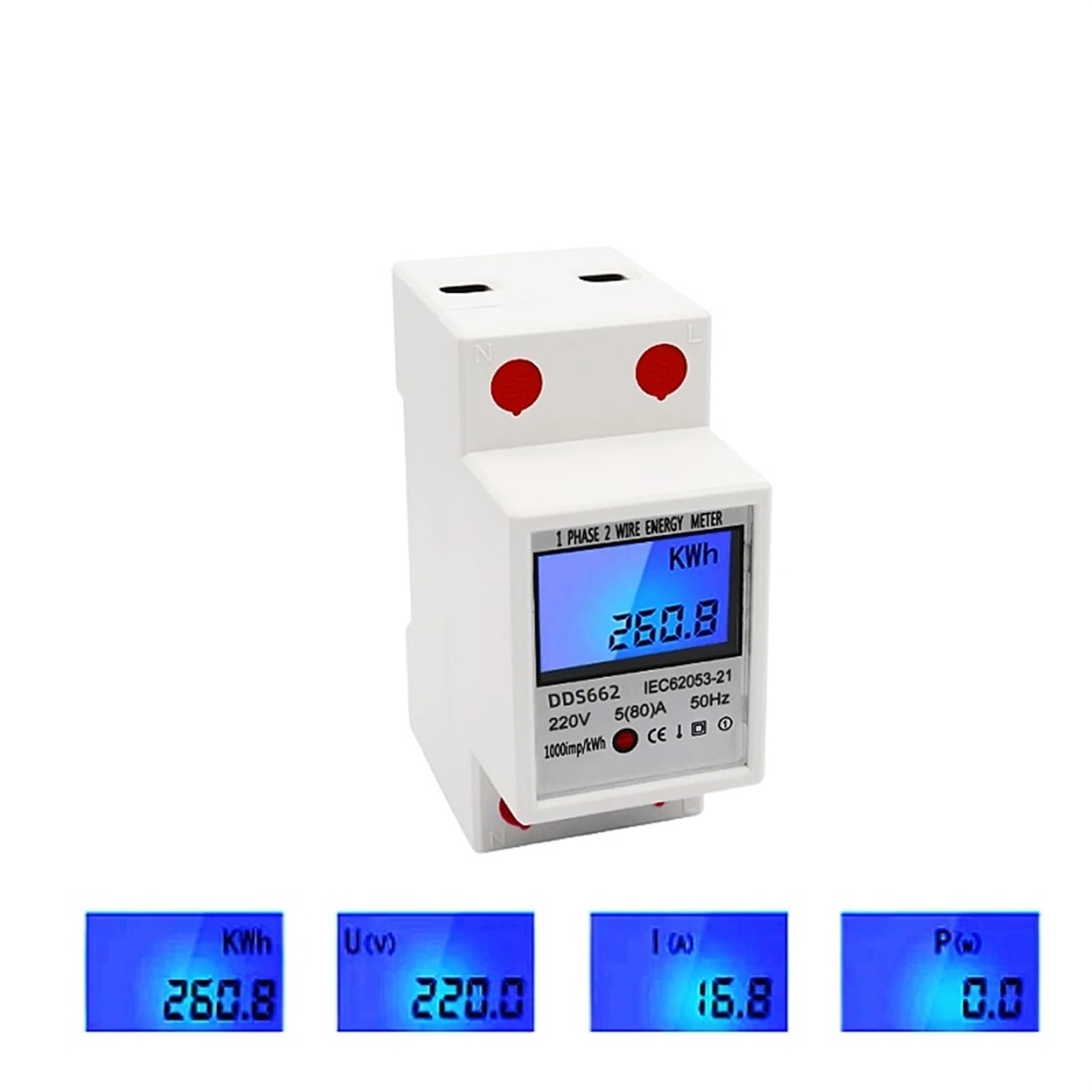 Jednofazowy, dwuprzewodowy, cyfrowy wyświetlacz, watomierz, zużycie energii, licznik energii elektrycznej, KWh, AC 230 V, 50 Hz, 1 szt. (bez podświetlenia)