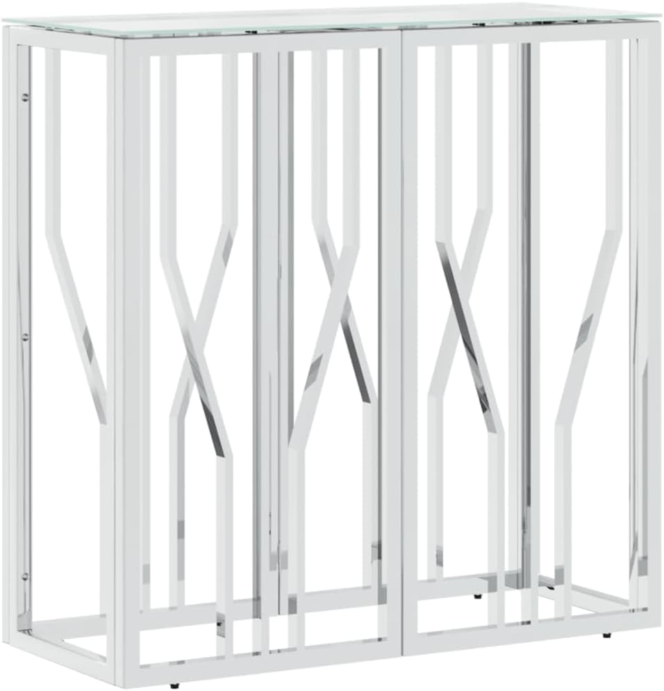 vidaXL Console Table, Accent Side Table, Sofa End Table for Living Room Entryway, Couch Table, Modern Style, Stainless Steel and Glass