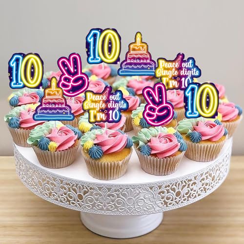 Decoración de neón para cupcakes de 10º cumpleaños para mesas de dulces 3