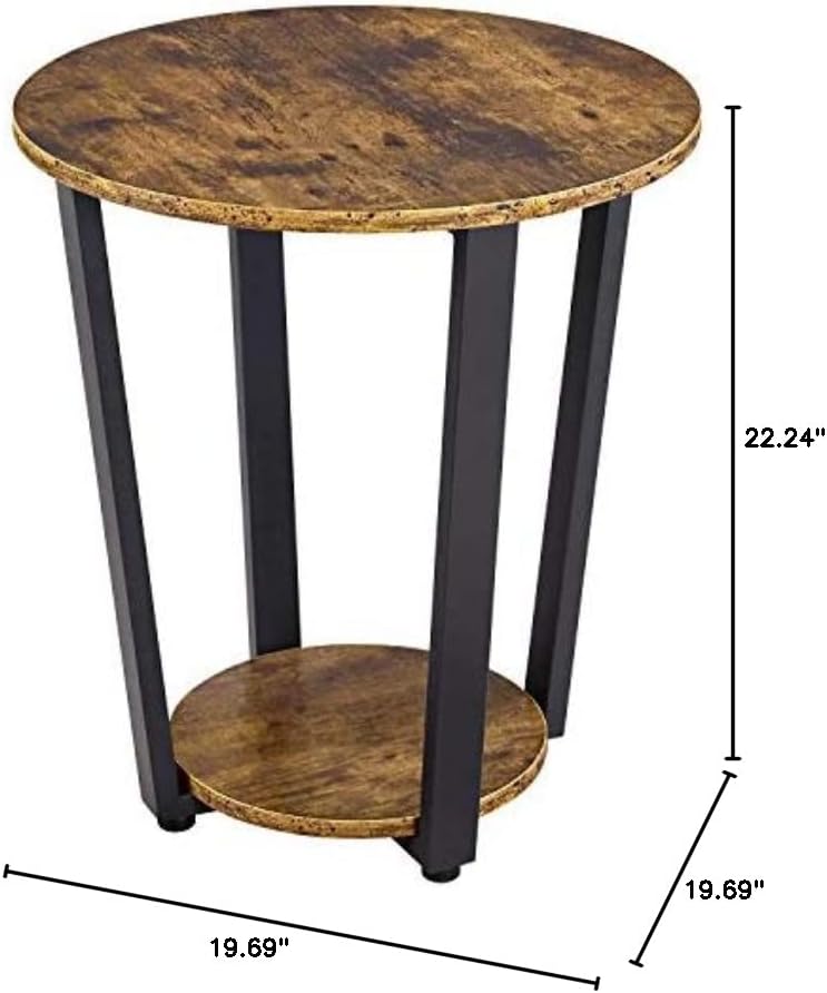 Miniatura 3 de Topeakmart Mesa auxiliar industrial con estante de almacenamiento, mesa redonda pequeña con estante de almacenamiento, mesa auxiliar de metal para