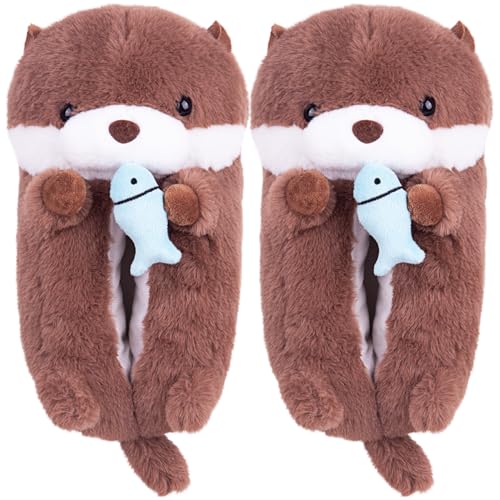 Cute Otter Plush Couple Slippers - Fuzzy Animal House Shoes Non-Slip Sole, Cozy Indoor & Outdoor Comfort for Women & Men, Cute Birthday Valentine's Gift Idea