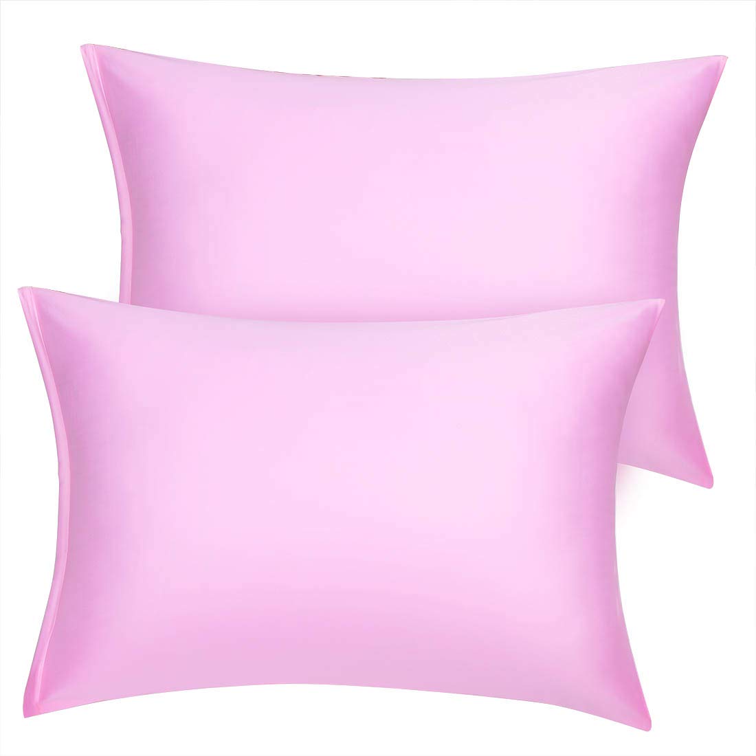 Taies d'oreiller en satin King rose avec fermeture éclair uxcell Lot de 2
