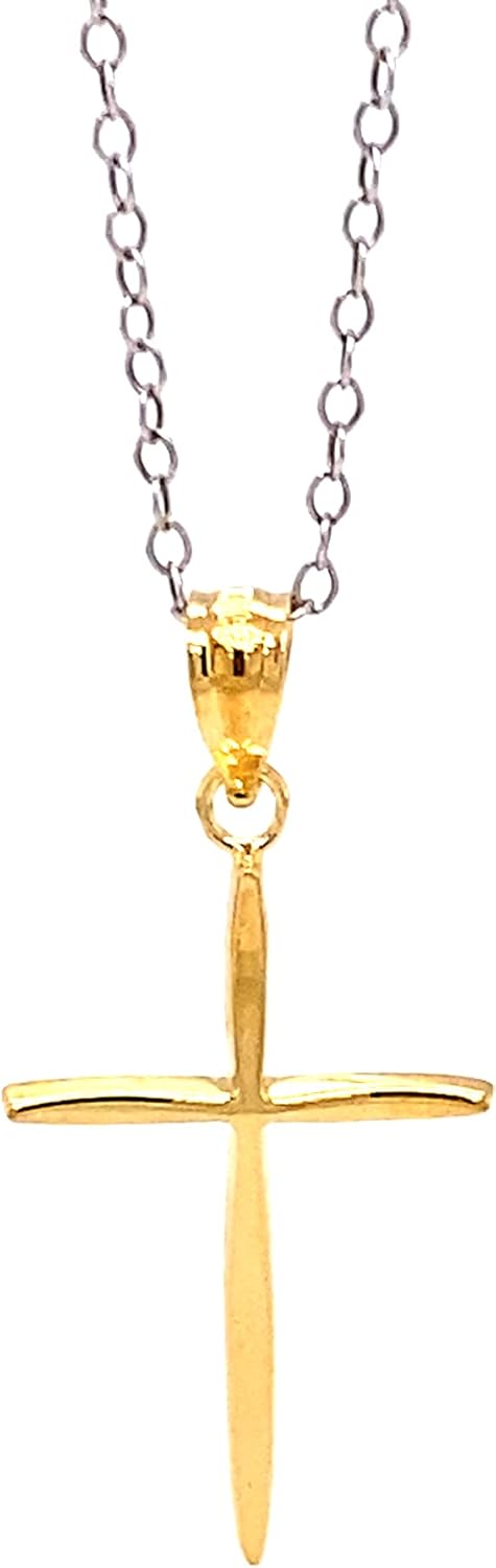 Charm America - Gold Plated Cross Pendant Necklace- Gold Plated on 925 Sterling Silver- Silver Adjustable Necklace 16"-18"