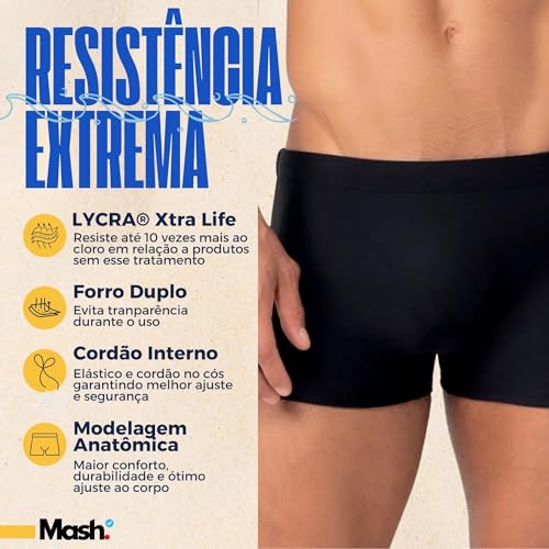 MASH Sunga Boxer Masculina UV50+, Preto, GG