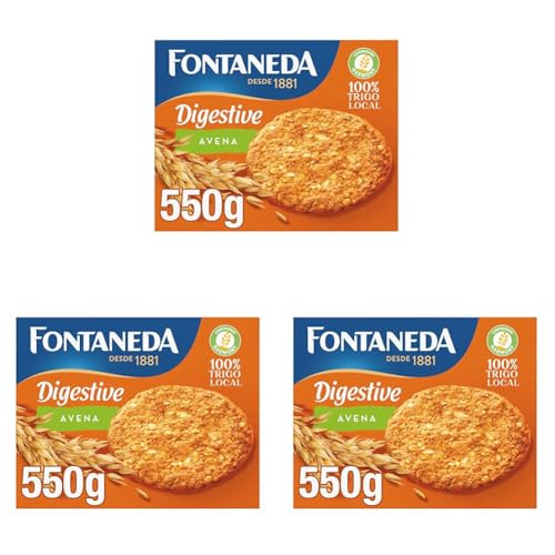 Fontaneda Galletas Digestive con Avena, Rico en Fibra, 550 g (Paquete de 3)