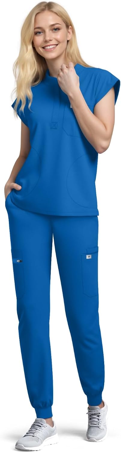 Scrubs Set for Women Medical Uniform Nurse Suit, Anti-Wrinkle Scrub Top Jogger Pant&11 Pockets,4 Way Stretch Workwear - Image 5
