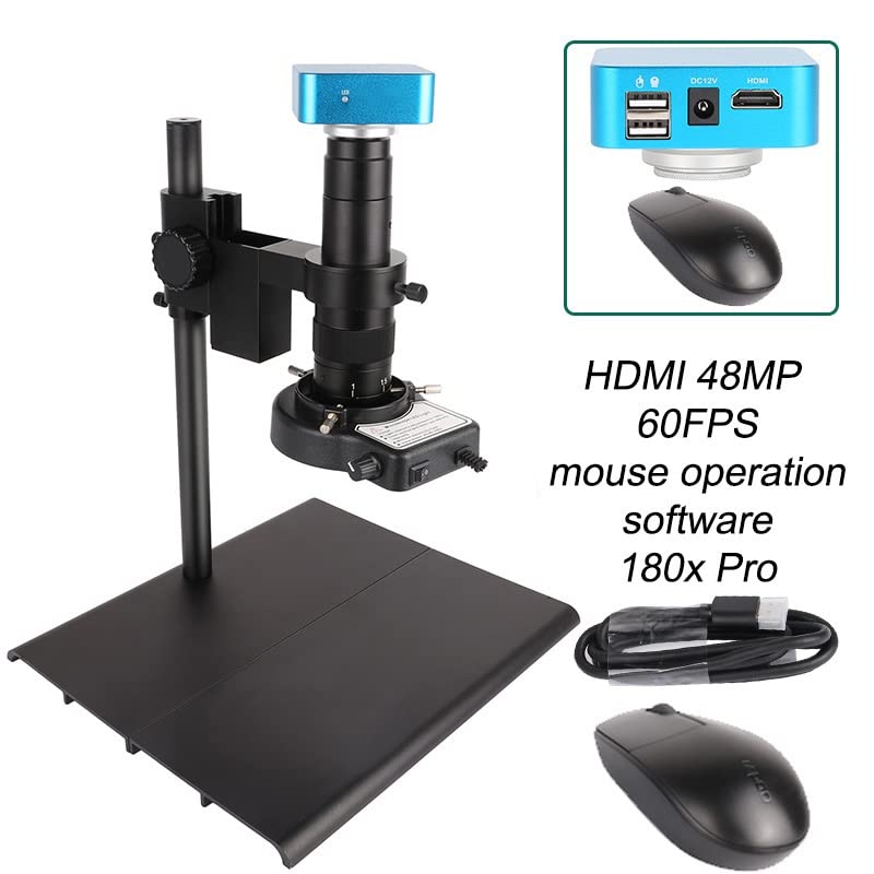 Microscope HD 48MP/38MP/13MP 1080P HDMI USB Electronic Digital Video Microscope Sets with 10-180X Zoom C Mount Lens(SC12 180X SetE 48MP)