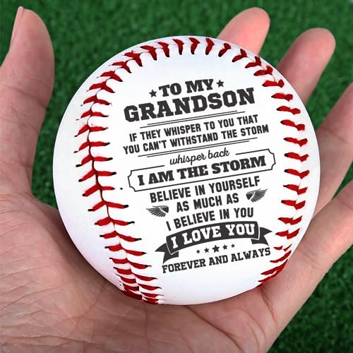 Quartzily To My Grandson - I Am The Storm - Printed Baseball Gifts For Boys 8-12 - Engraved Baseball Personalized Baseball - Baseball Accessories - Grandson Gifts From Grandma. #TOP7