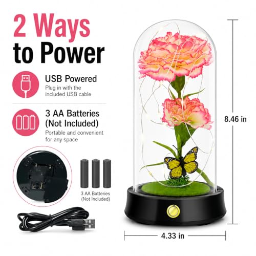 Œillets roses sous dôme en verre, cadeau pour maman unique - 5