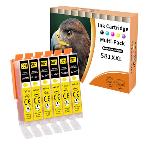 Starlet24 6X 581XL Amarilla Cartuchos de Tinta Compatibles con Canon CLI 581 Amarillo 581 Y para Pixma TR8550 TR8500 TS6350a TS705a TS6350 TS8350 TS8250 TS6150 TS9550