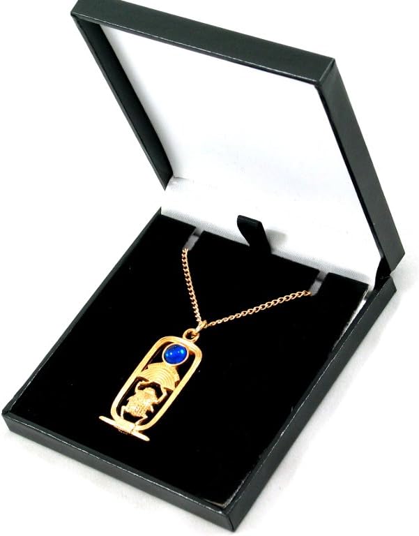 Scarab, Egyptian blue jewelled Gold Plated Pewter Pendant Boxed