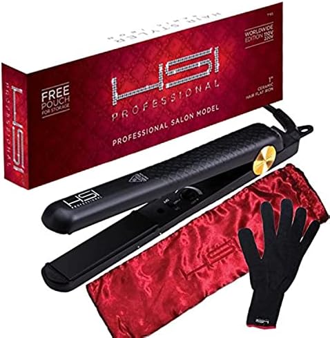 HSI Professional Ceramic Tourmaline Ionic Flat Iron Hair Straightener with Glove, Pouch and Travel Size Argan Oil Leave in Hair Treatment