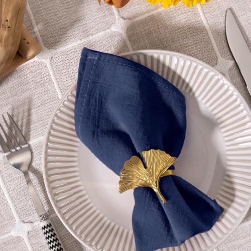 Image of MLMC 8 Pack Navy Blue Cloth Napkins Rustic Washable Cotton Linen Napkins Set of 8 17 inchx17 inch Reusable Dinner Napkins Cloth for Wedding Party Events Everyday Use Decor