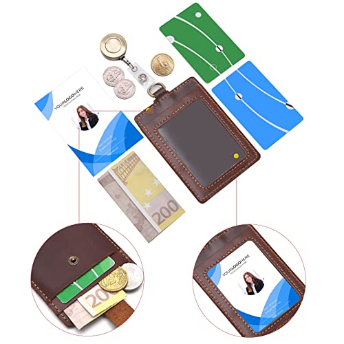 Wonderpool Id Badge Holder Genuine Leather Card Slots Case With Detachable Neck Lanyard And Retractable Badge Reel For Office School Hospital Exhibition Id & Driver Licence (Coffee) #TOP3