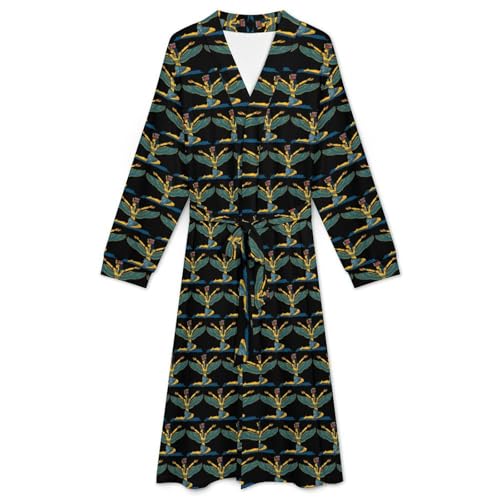 Ancient Egyptian Goddess Soft Robe Long Sleeve Bathrobes V Neck Sleepwear Spa Robes with Belt Men Woman3