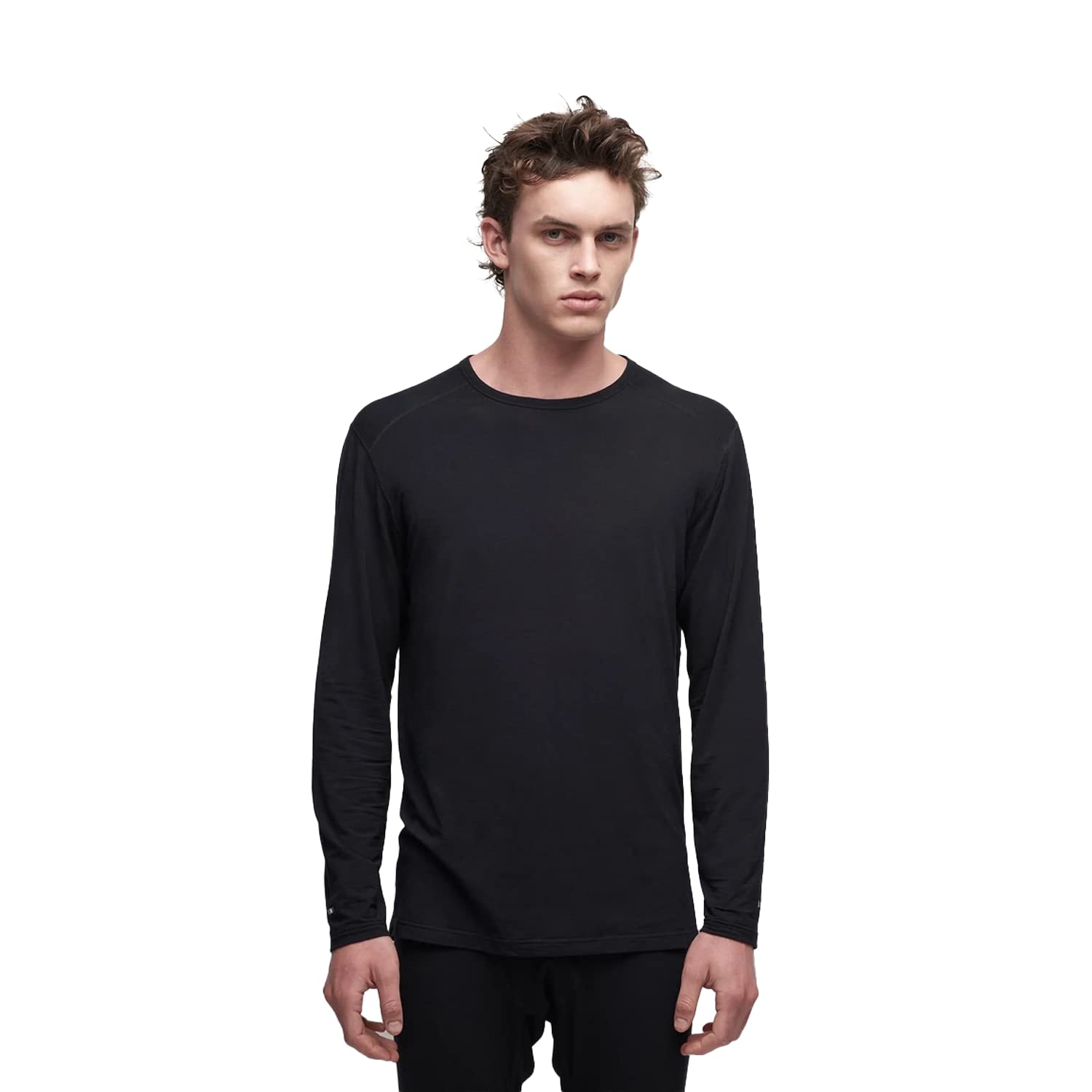 Le Bent Camiseta de manga larga para hombre Le Base Layer 200 | Camisa ligera de lana merino para correr, senderismo, cuello redondo, M - Core Black