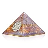 Orgonite Crystal Citrine Flower of Life Orgone Pyramid for Wealth and Success – Merchant’s Stone for Comfort and Positive Energy - Crystal Carries Power Of Sun - Handmade In India