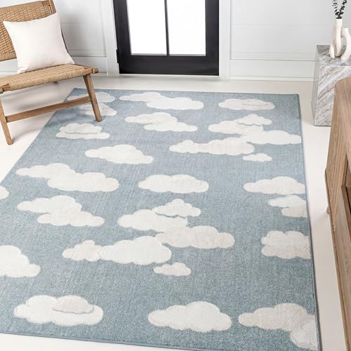 Image of JONATHAN Y Hedwig High-Low Cloud Blue 3x5 Indoor/Outdoor Area Rug, Youth Scandi, Kids, Modern, Cottage, Transitional for Bedroom,Kitchen,Living Room,Non Shedding,Easy-Washing (SCN105A-3)