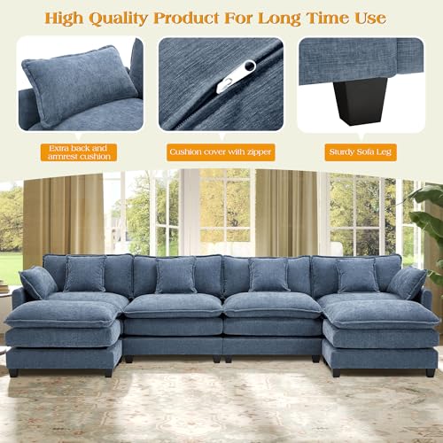 Image of 149.2 inch Modular Sectional Sofa,Cloud Couch for Living Room, Modern Deep Seat Sofa 4 Seater Chenille Fabric Comfy Couches with Throw Pillows & Ottoman for Apartment