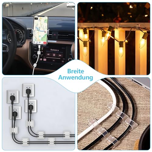 Abnii 100 Stück Kabelhalter Selbstklebend, Kabelclips Schreibtisch für Kabelklemmen Kabelbefestigung Kabelführung Organizer Haken Draht Halter für Kabelmanagement Lichterkette, Groß