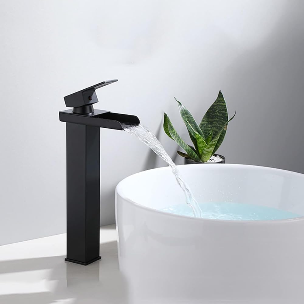 ZYCHSJXA Tall Waterfall Sink,Hot & Cold Above Counter Faucet,Brass Face Basin Faucet for Bathroom SinkBlack B(Black B)