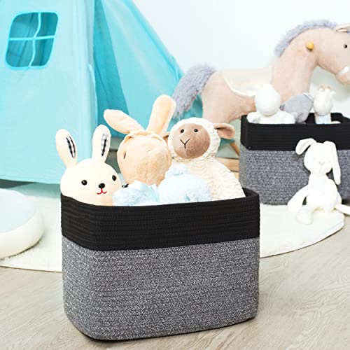 Mintwood Design 3-Pack Storage Baskets For Shelves, Playroom And Classroom Storage Basket, Book Basket, Decorative Storage Cube Bins, Woven Closet Organizers, Baby Nursery Baskets, Black Grey Mix #TOP5