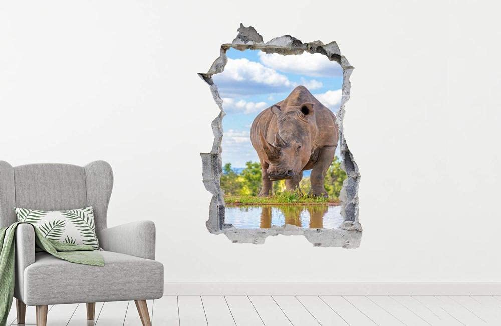 3D Pegatinas de Pared Sala de Estar Calcomanía Dibujos Niños Adolescentes Niños Habitación Animal rinoceronte extraíble Autoadhesivo Pegatinas de Pared Papel Tapiz Póster 80x120cm