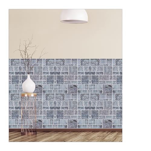 relaxdays Paneles Pared Autoadhesivos, Pack de 10, Imitación Piedra 3D, Revestimiento Decorativo, PVC, 50 x 50 cm, Gris, 51 x 50 cm