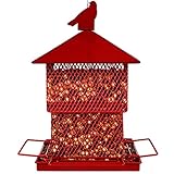 Metal Bird Feeders, Square Red Big Bird Feeders, Squirrels Chew-Proof, 6LB Seed Capacity, Retractabl