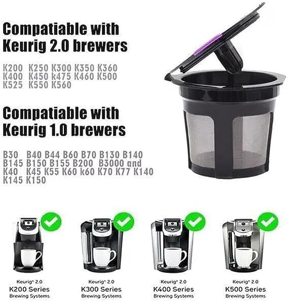 Miniatura 5 de Cestas de filtro de café reutilizables negras para cafeteras Keurig 1.0 y 2.0, filtro de plástico de cápsulas de café, cápsulas de café de 0.7 fl oz