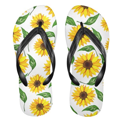 Leaf Sunflowers Yellow Flip Flops for Beach Thong Sandals Anti-slip Lightweight Beach Slippers for Indoor Outdoor House
