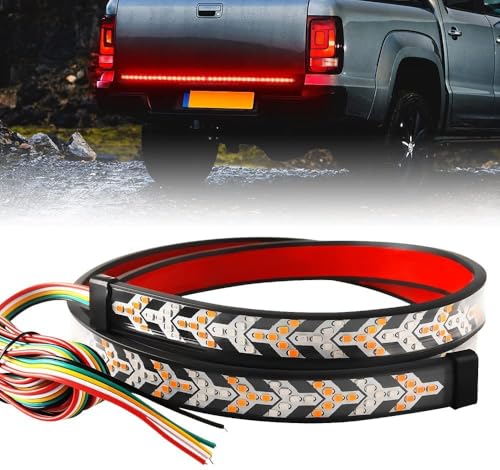 Image of 48 Inch Sequential Amber LED Tailgate Light Strip with Double Flashing Turn Signal | Waterproof | Easy Plug & Play | Compatible with Cars, SUVs, Trucks & Vans