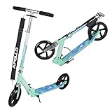 SICHERES FAHRGEFÜHL: Das extra große Trittbrett der XXL Scooter ist mit einem rutschfestem Griptape ausgestattet. Er verfügt der Kickscooter über gepolsterte Handgriffe, Hinterradreibungsbremse sowie einen Fußständer. Din EN 71 + EN 14619 geprüft