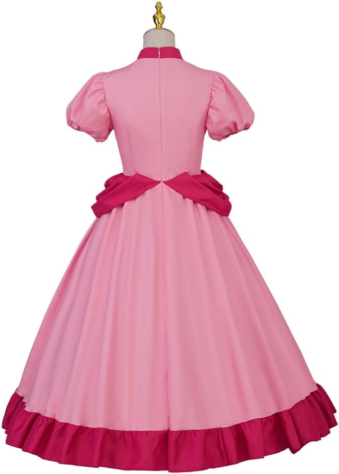 RocailleCos Adult Pink Princess Cosplay Costume Pink Dress with Crown Halloween Party Outfits for Women - Image 4