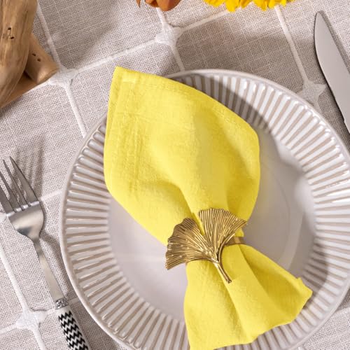 Image of Cotton Linen Napkins Set of 8 17 inchx17 inch Rustic Reusable Cloth Napkins Yellow