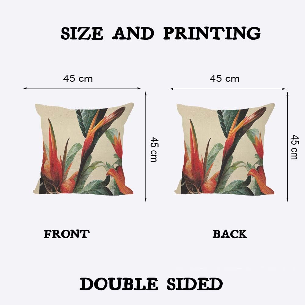 Orythyra Decorative Cushion Covers 45 x 45 cm Birds of Paradise and Leaves Pillow Case Cushion Cover for Outdoor Patio Garden Blench Living Room Sofa Farmhouse Decor Rustic Linen 18x18 inches - Image 2