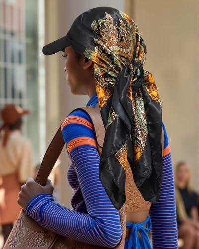 AWAYTR Women's Satin Head Scarf with Sun Visor Brim Hat Scarf with Visor Cap for Women One Piece Design4